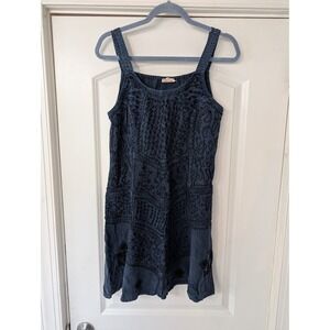 Magic Navy Blue Embroidered Mini Dress Boho Free Size India ren faire gypsy